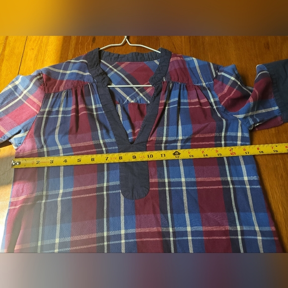 Matix women' 100% cotton deep V-neck purple blue white plaid casual blouse shirt - Picture 2 of 7